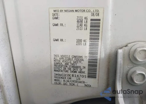 2009 Nissan Maxima 3.5 Sv z USA, uszkodzony, nr VIN 1N4AA51E59C814705